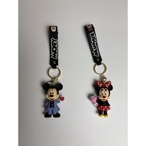 Disney Mickey & Minnie Mouse Keychain Set Strap PVC Charm Key Ring Lot    A6